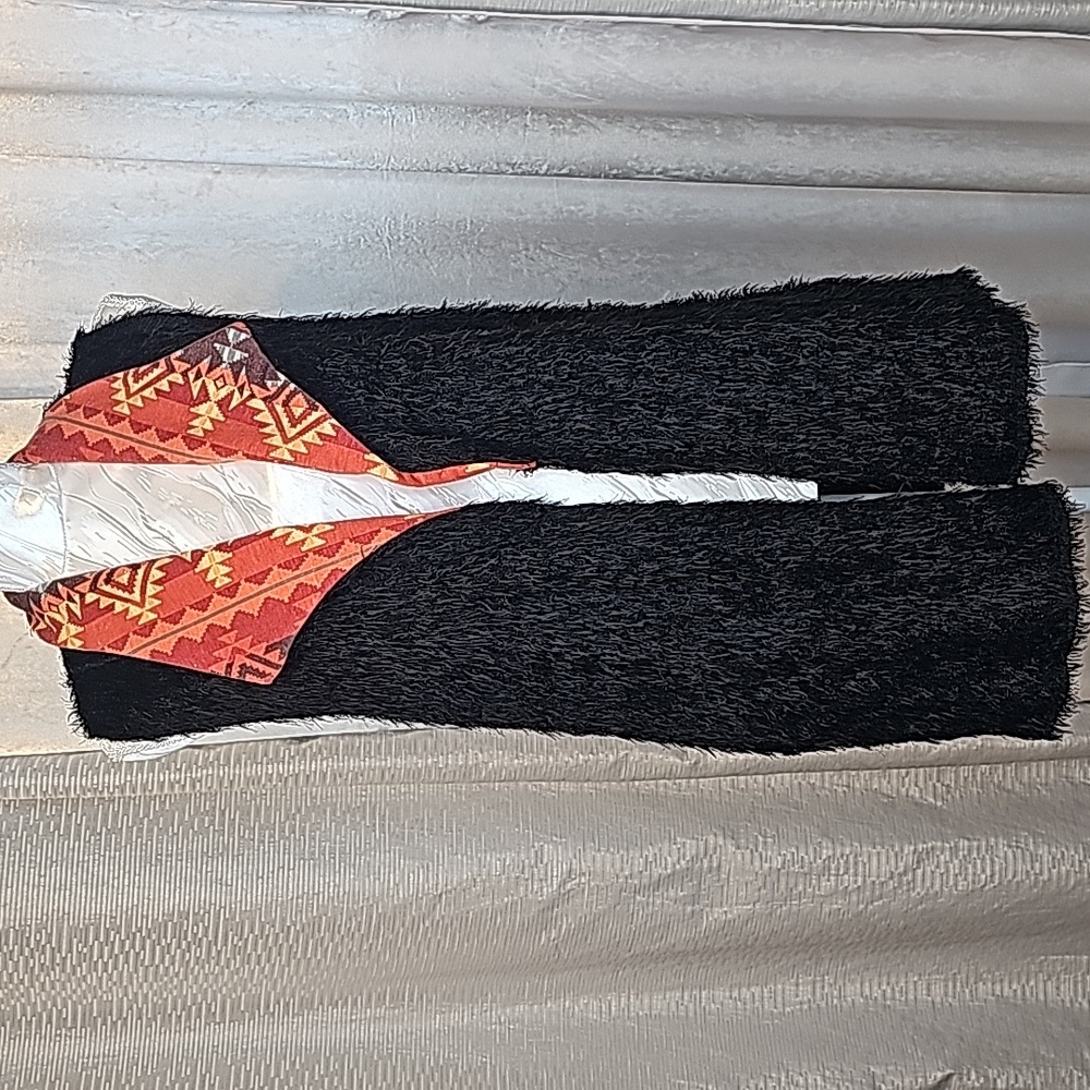 Tribal Pattern Black Faux Fur Vest